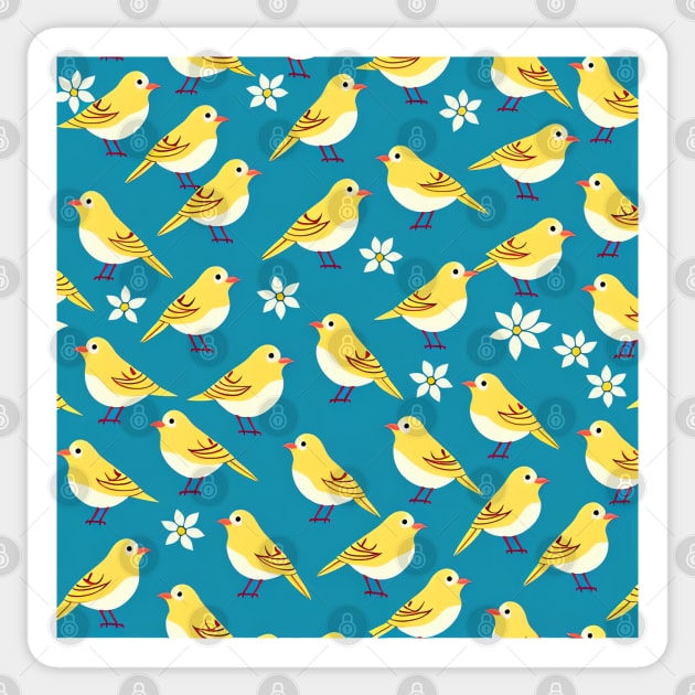 Cheerful Canaries Pop Art Pattern with Simplistic Cartoonish Style Sticker by thejoyker1986
